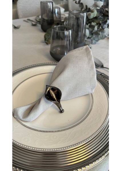 6 'lı Premium Siyah - Gold Orkide Peçete Yüzüğü