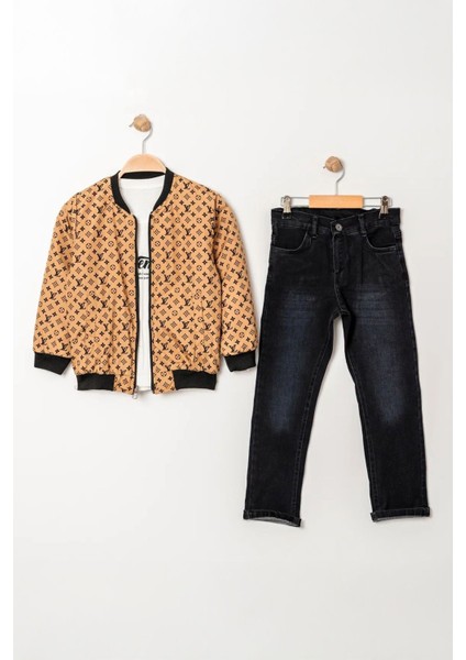 Lv Çift Tafarlı Kapitone Montlu Erkek Çocuk 3 lü takım - Açık Kahve fiyatları