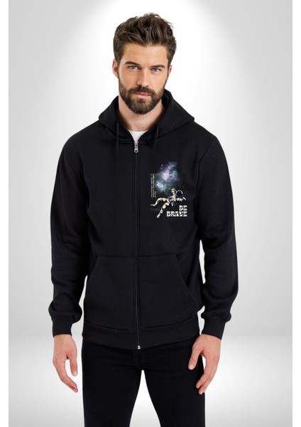 Astronot Cesur Ol Erkek Kadın Siyah Fermuarlı Baskılı Hırka Sweatshirt fırsatları