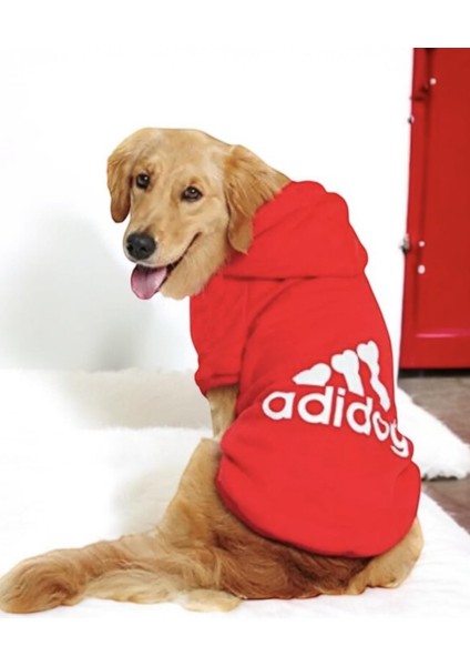 Kırmızı Adidog Kapşonlu Sweatshirt, Orta ve Büyük Irklar Için Köpek Kıyafeti,