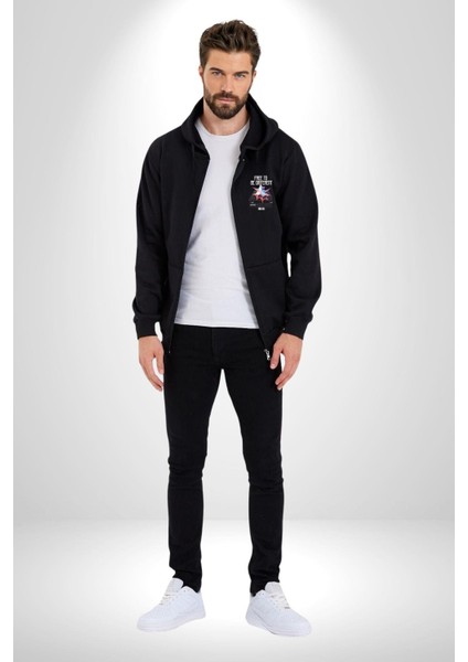 Farklı Olmak Zorundayım Erkek Kadın Siyah Fermuarlı Baskılı Hırka Sweatshirt