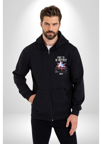 Farklı Olmak Zorundayım Erkek Kadın Siyah Fermuarlı Baskılı Hırka Sweatshirt