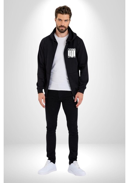 Bali Endonezya Erkek Kadın Siyah Fermuarlı Baskılı Hırka Sweatshirt