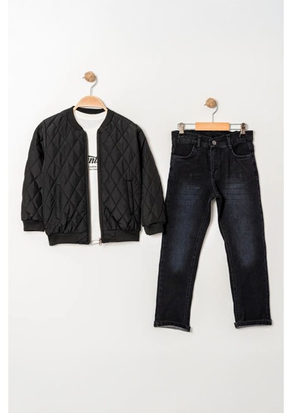Lv Çift Tafarlı Kapitone Montlu Erkek Çocuk 3 lü takım - Siyah