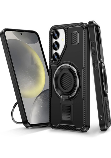 Samsung Galaxy A15 Uyumlu Standlı Selfie Yüzüklü 2mm Kamera Yükseltli Tank Kılıf