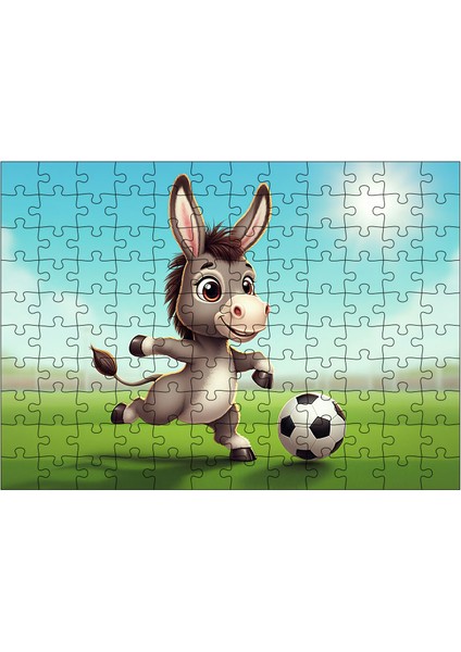 Ahşap Mdf Puzzle Yapboz Futbol Oynayan Tatlı Eşek 120 Parça 25*35 cm