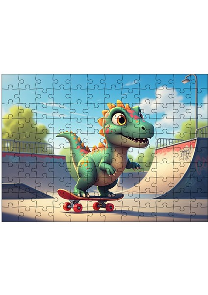 Ahşap Mdf Puzzle Yapboz Kaykay Süren Dinozor 120 Parça 25*35 cm