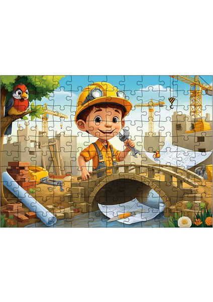 Ahşap Mdf Puzzle Yapboz Küçük Inşaatçı Çocuk 120 Parça 25*35 cm