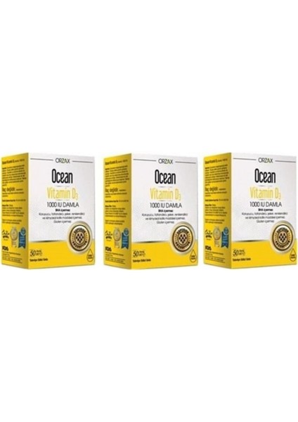 Ocean Vitamin D3 1000 Iu 50 ml Damla 3 Adet