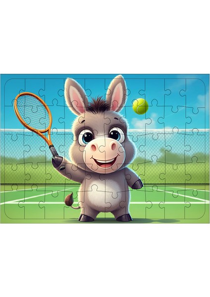 Ahşap Mdf Puzzle Yapboz Tenis Yapan Gülen Eşek 50 Parça 35*50 cm