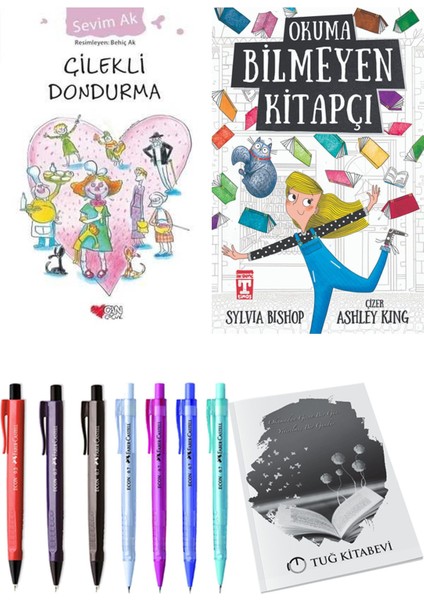 Okuma Bilmeyen Kitapçı ve Çilekli Dondurma 2'li Set - Kalem
