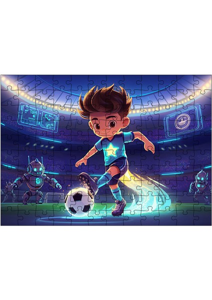 Ahşap Mdf Puzzle Yapboz Futbol Arenasında Kahraman Çocuk 120 Parça 25*35 cm