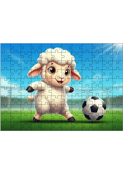 Ahşap Mdf Puzzle Yapboz Futbol Oynayan Şirin Kuzu 120 Parça 25*35 cm