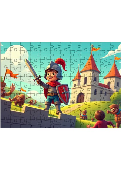 Ahşap Mdf Puzzle Yapboz Kale Savunan Cesur Çocuk 120 Parça 25*35 cm