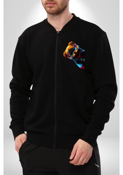 Cool Tedy Renkli Ayıcık Gözlük Erkek Kadın Dijital Baskılı Siyah Kolej Ceket - Unisex
