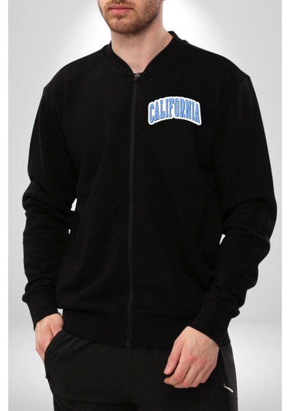 California Mavi Kollej Logo Erkek Kadın Dijital Baskılı Siyah Kolej Ceket - Unisex