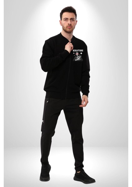 Michelagelo Modern Apollo Heykel Sokak Style Erkek Kadın Dijital Baskılı Siyah Kolej Ceket - Unisex