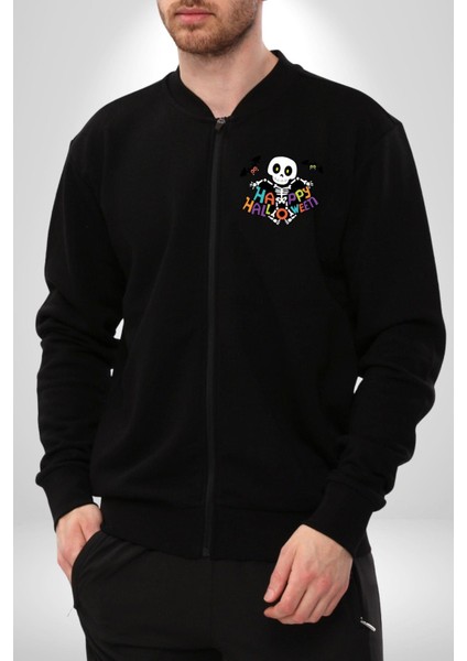 Halloween Skeleton Eğlenceli Cadılar Bayramı Erkek Kadın Dijital Baskılı Siyah Kolej Ceket - Unisex