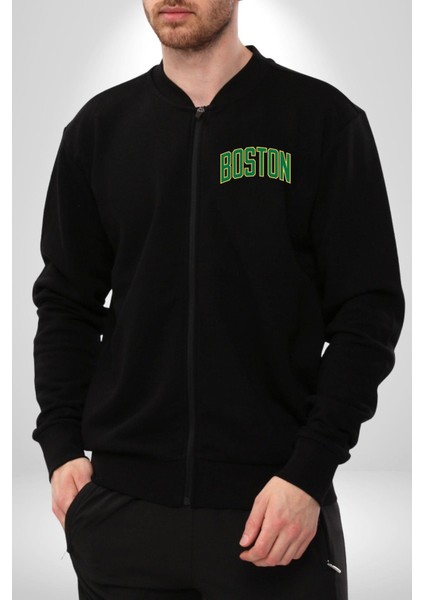 Boston Erkek Kadın Dijital Baskılı Siyah Kolej Ceket - Unisex