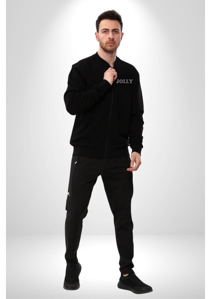 Jolly Neşeli Yazılı Erkek Kadın Dijital Baskılı Siyah Kolej Ceket - Unisex