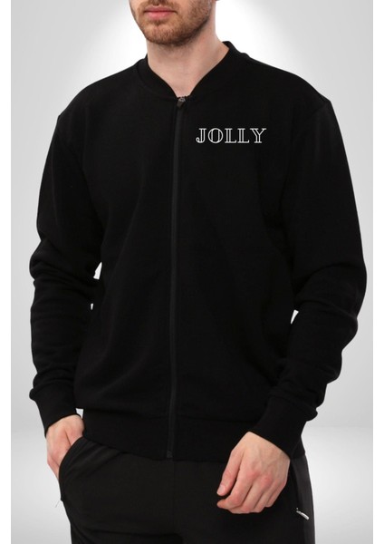 Jolly Neşeli Yazılı Erkek Kadın Dijital Baskılı Siyah Kolej Ceket - Unisex