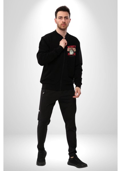 Uyan ve Para Kazanmaya Başla Sokak Style Erkek Kadın Dijital Baskılı Siyah Kolej Ceket - Unisex