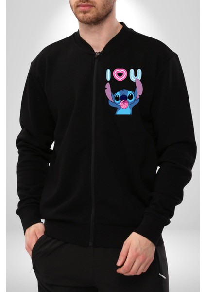 Stitch'in Baloncuk Sevgisiyle Renkli Anlar! Erkek Kadın Dijital Baskılı Siyah Kolej Ceket - Unisex