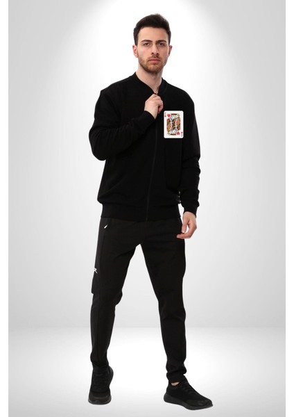 King Of Hearts Klasik Iskambil Kartı Grafiği Erkek Kadın Dijital Baskılı Siyah Kolej Ceket - Unisex