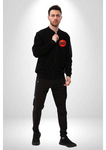 Mars Gezegen Erkek Kadın Dijital Baskılı Siyah Kolej Ceket - Unisex