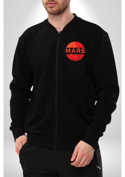 Mars Gezegen Erkek Kadın Dijital Baskılı Siyah Kolej Ceket - Unisex