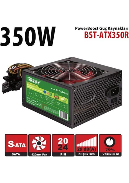 BST-ATX350R 350w, PPFC 12cm Kırmızı Fanlı ATX PSU (Retail Box)