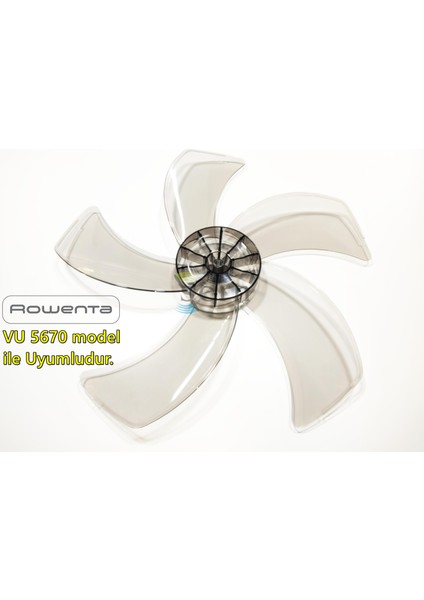 Rowenta Vu 5670 Modele Uyumlu Vantilatör Pervanesi 16INÇ 5 Kanat 38CM Füme Renk Pls