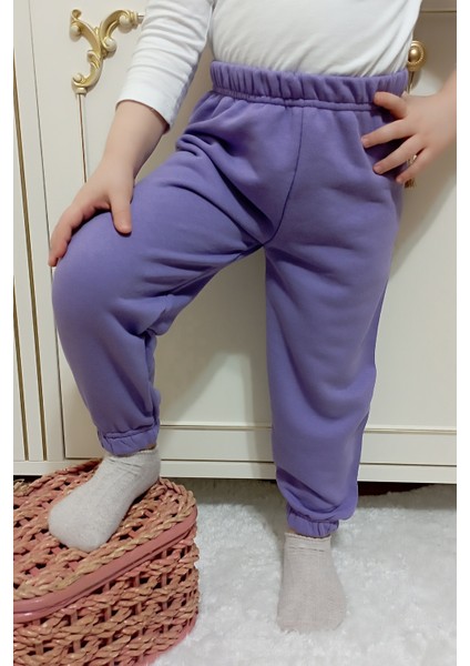 Çocuk Lila 2 Iplik Paçası Lastikli Eşofman Altı modelleri