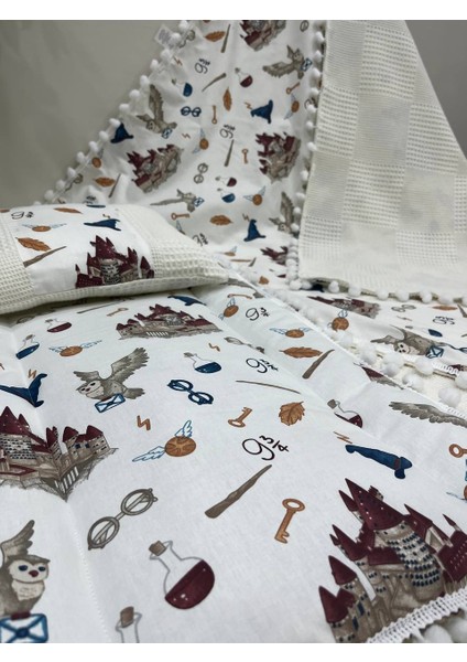 Harry Potter Temalı Poplin Kumaş ve Ponponlu Alt Açma , Yastık ve Battaniye 3'lü Set
