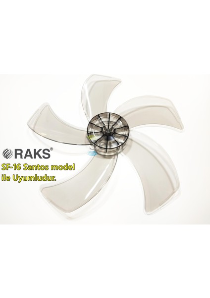 Raks Sf 16 Santos Modele Uyumlu Vantilatör Pervanesi 16INÇ 5 Kanat 38CM Füme Renk Pls