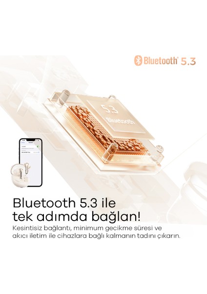 Clear TWS (ENC) Bluetooth Kablosuz Kulaklık Bej - IOS ve Android Uyumlu - (Soundpeats Türkiye Garantili)