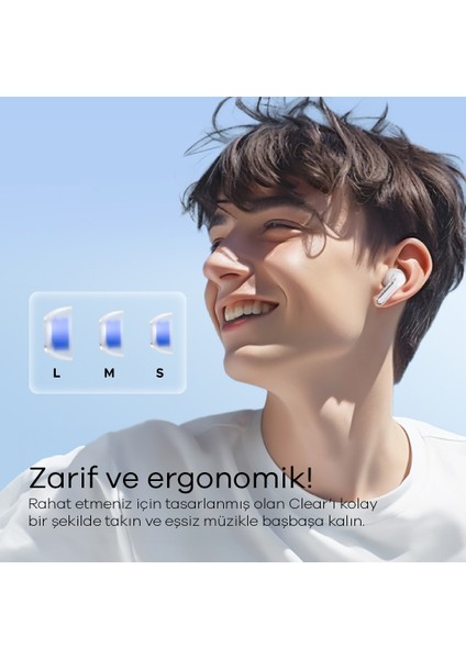 Clear TWS (ENC) Bluetooth Kablosuz Kulaklık Beyaz - IOS ve Android Uyumlu - (Soundpeats Türkiye Garantili)