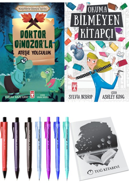 Okuma Bilmeyen Kitapçı ve Doktor Dinozor'la Ateşe Yolculuk 2li Set