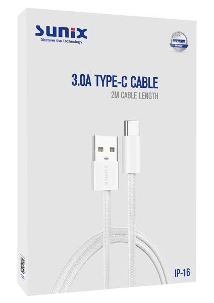 3.0A USB Type-C Örgülü Hızlı Şarj ve Data Kablosu 2 Metre Ip-16