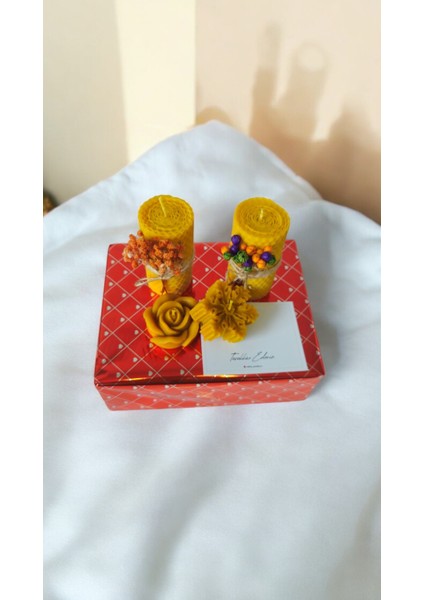 Kartanesi ve Gül Figürlü Sarma Balmumu Mum Set fiyatları