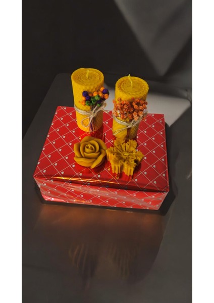 Kartanesi ve Gül Figürlü Sarma Balmumu Mum Set modelleri