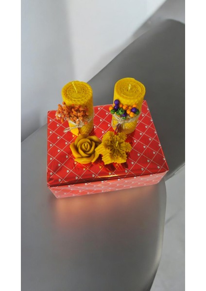 Kartanesi ve Gül Figürlü Sarma Balmumu Mum Set fırsatları