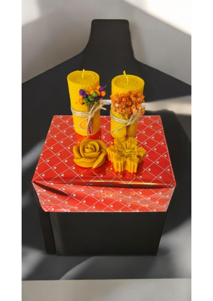 Kartanesi ve Gül Figürlü Sarma Balmumu Mum Set indirimleri