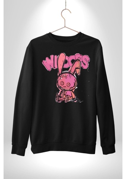 Öfkeli Voodoo Tavşan Xox Erkek Kadın Unisex Dijital Baskılı Siyah Sweatshirt