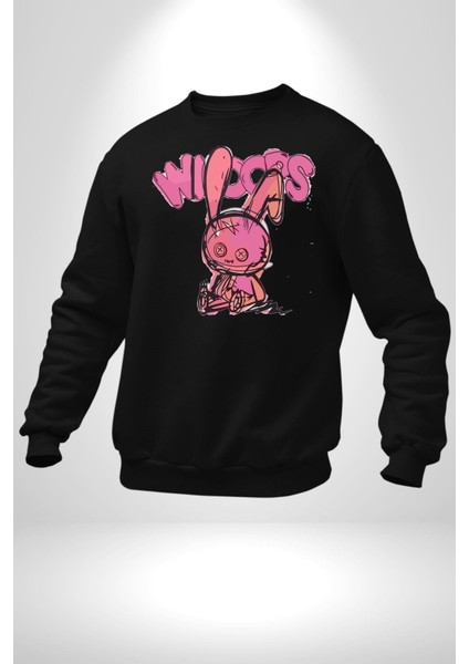 Öfkeli Voodoo Tavşan Xox Erkek Kadın Unisex Dijital Baskılı Siyah Sweatshirt