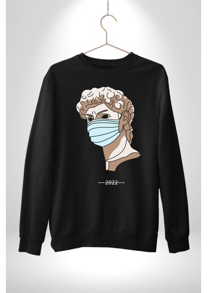 Medical Maske ve Sanat Uyumu Erkek Kadın Unisex Dijital Baskılı Siyah Sweatshirt