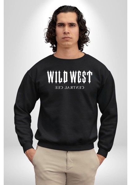 Wild West Central Cee Müzik Erkek Kadın Unisex Dijital Baskılı Siyah Sweatshirt