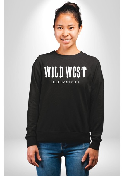 Wild West Central Cee Müzik Erkek Kadın Unisex Dijital Baskılı Siyah Sweatshirt indirimleri
