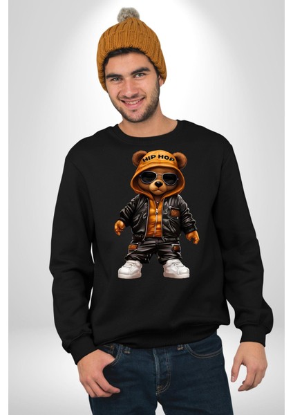 Hiphop Ayı Tedy Güneş Gözlük Deri Ceket Erkek Kadın Unisex Dijital Baskılı Siyah Sweatshirt
