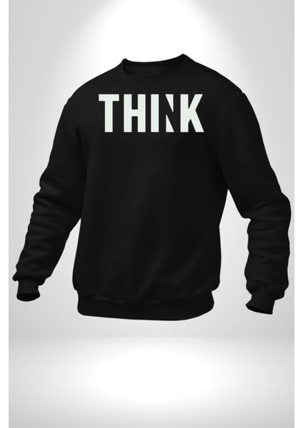 Think Düşünmek Erkek Kadın Unisex Dijital Baskılı Siyah Sweatshirt